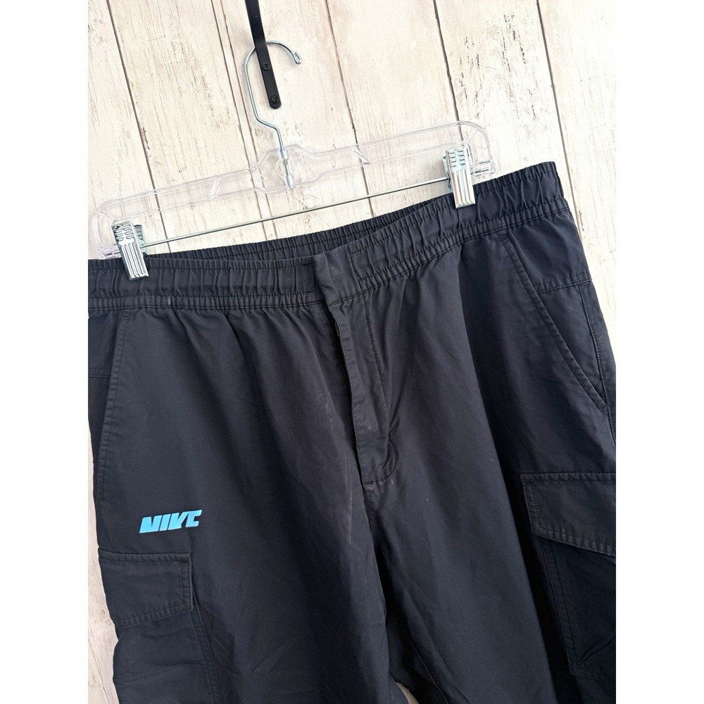 Nike Men's Black Cargo Pants XL Canvas Straight Leg Elastic Waist Logo Pockets